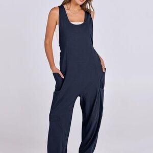 ANRABESS Women Overalls Jumpsuits Loose  Sleeveless Baggy Navy Blue Size Med